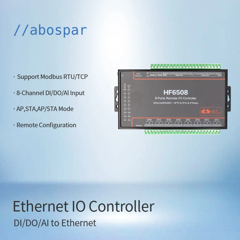 HF6508 Ethernet Modbus Serial Converter Mqtt Tcp Ip Iot Gateway Two-way Transparent 8 AI 8 DI 8 DO IO to Ethernet Serial Server
