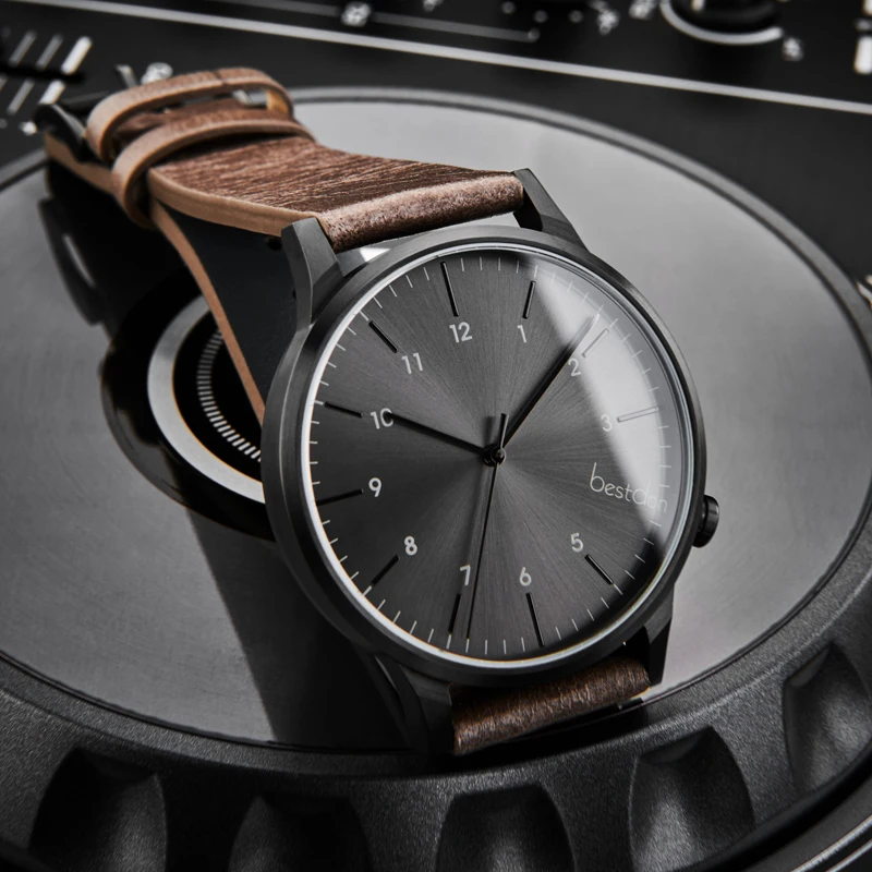 High quality minimalist mens genuine leather strap japan quartz movement custom logo brand watches