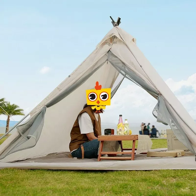 Multipurpose Portable Hiking Beach Single Layer Pole Indian Pyramid Party Mesh White Sunscreen Thickened Cotton Canvas Tent