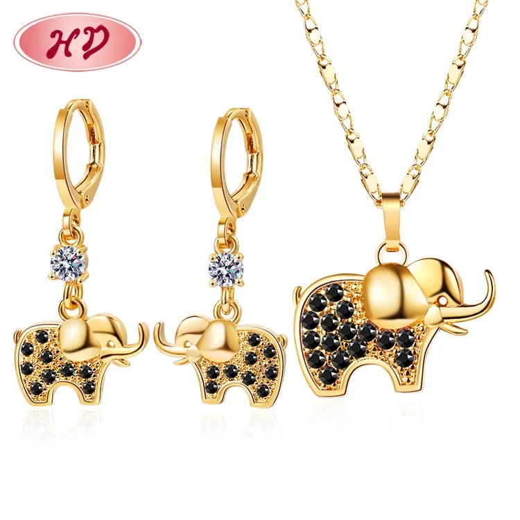 Wholesale Fashion Jewelry 18K Gold Plated AAA Zircon Women Elephant Jewelry Sets For Ladies