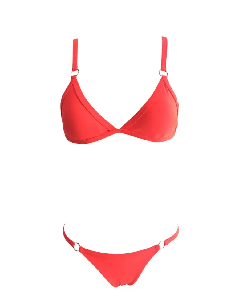 High quality metal ring side detail two piece bikini extreme micro mini swimwear adjustable sexy women swimsuit