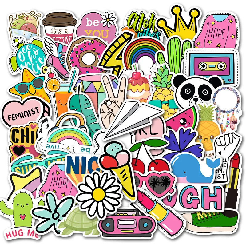 50Pcs Child Cartoon VSCO Fresh Graffiti Stickers Skateboard Guitar Decorative Stickers DIY Waterproof Gift Sticker For Kids