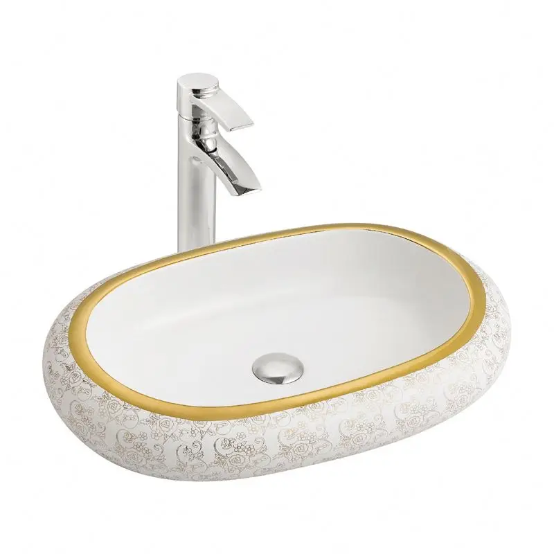 Luxury bathroom lavabo golden sink ceramic art vanity basin electroplated table top wash basin vessel sink