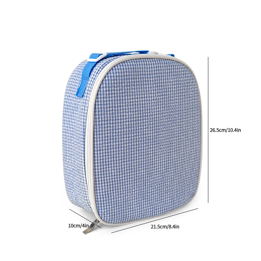 Gingham Seersucker Cooler Bag Light Weight Checked Food Bag for Daily Use Insulated Picnic  Bag DOMIL1860