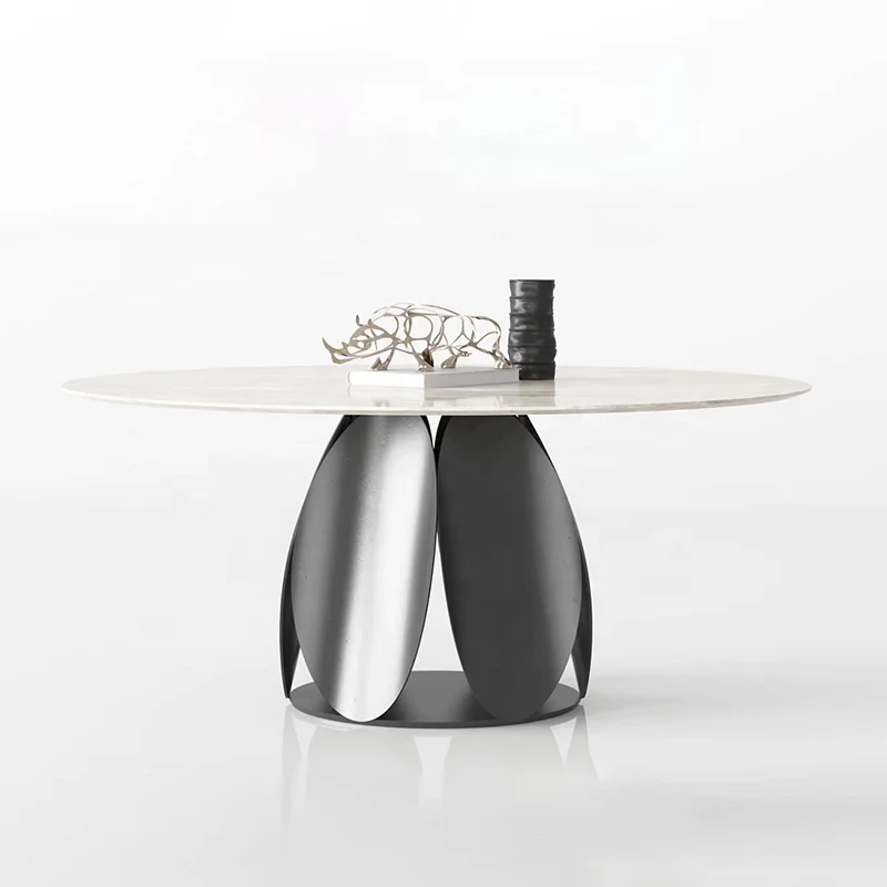 Minimalist marble top stainless steel dining table and chairs set restaurant furniture