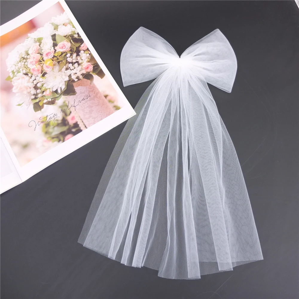 Party Decorations Tulle Bow Hair Barrettes Bridal Veils Bride Bridesmaid Favors Pearl White Hair Bow Clips Wedding Accessories