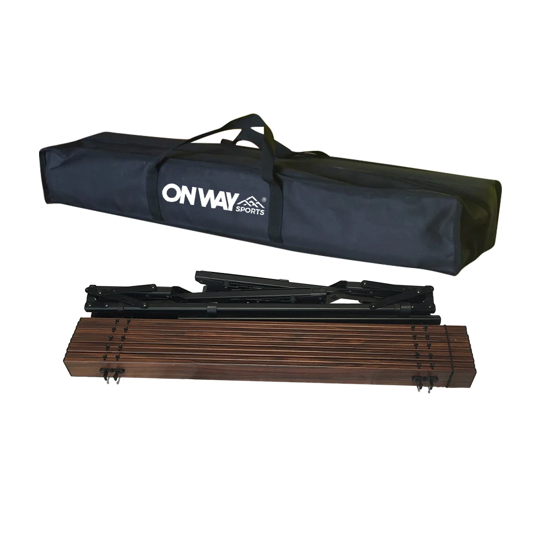 OnwaySports Outdoor Height Adjustable Portable Aluminum Wood Roll Egg Folding Picnic Camping Table