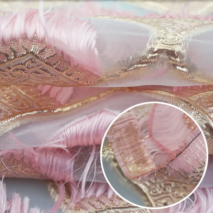 New Style Sparkle Polyester Woven Fabric Popular Feather Jacquard Fabric Gold Lurex Feather Silk Lurex Fabric