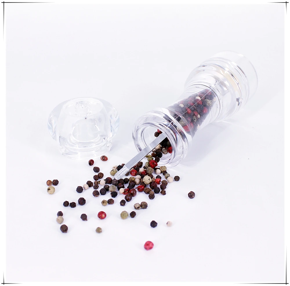 Trendy 4-7 Inch Clear Acrylic Manual Salt Pepper Grinder 4 Sizes Option Ceramic Plastic Material for Home Use Packed in Box