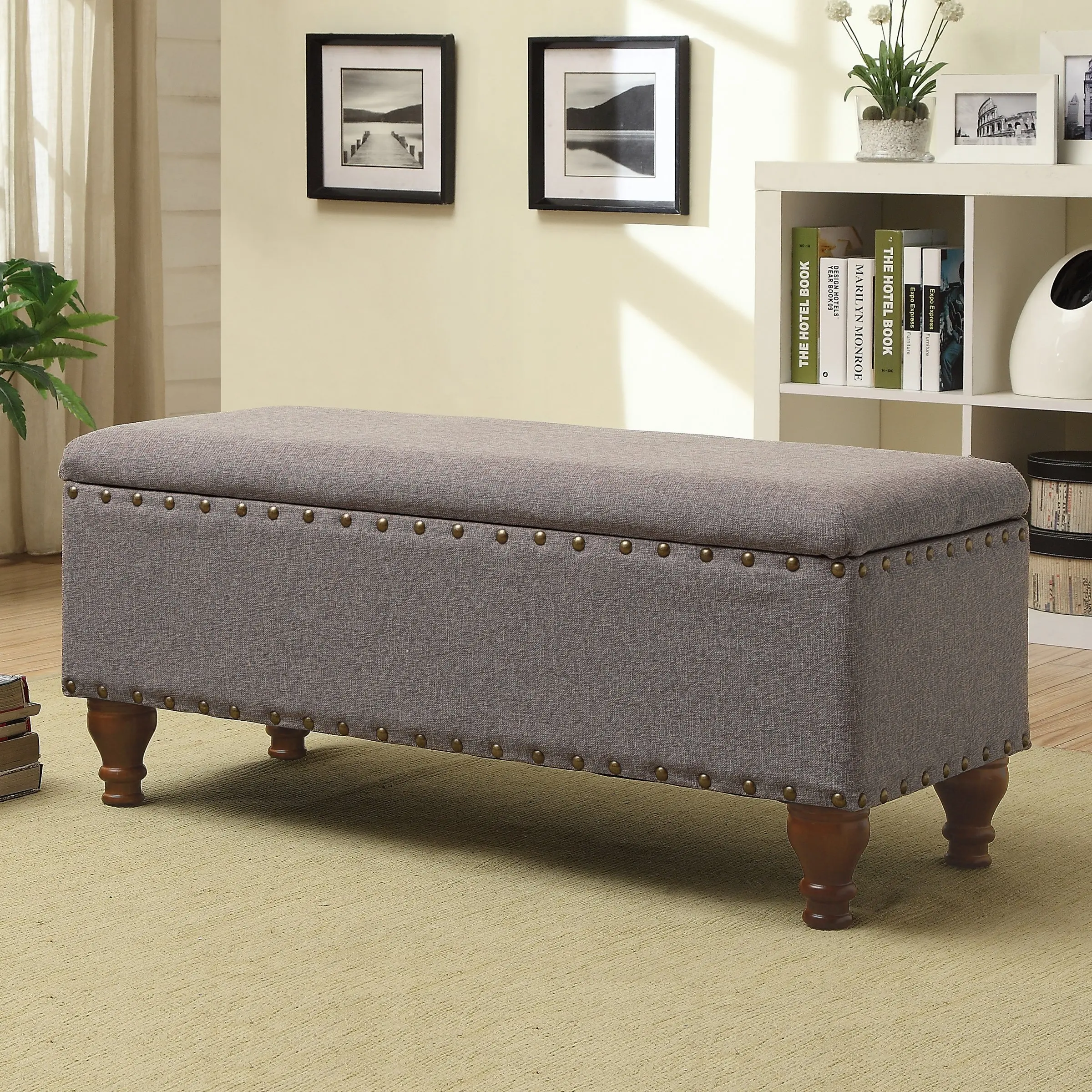 Bench Seat Foot Stool Linen Fabric Storage Wood Shoe Long Antique Indoor Chair Bench