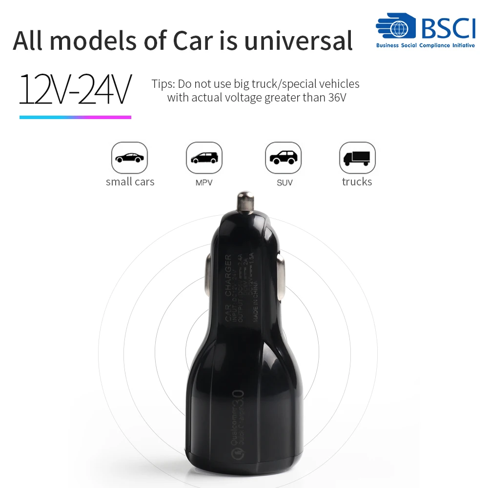 Car USB Charger Quick Charge QC3.0 QC2.0 Mobile Phone Charger 2 Port USB Fast Car Charger for iPhone Samsung Tablet
