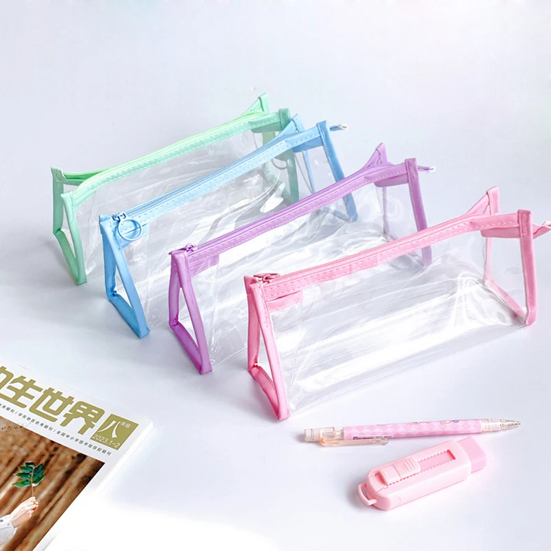 Factory Wholesale Triangular Transparent Pencil Pouch Kids Waterproof Stationery  Pouch Pencil Case