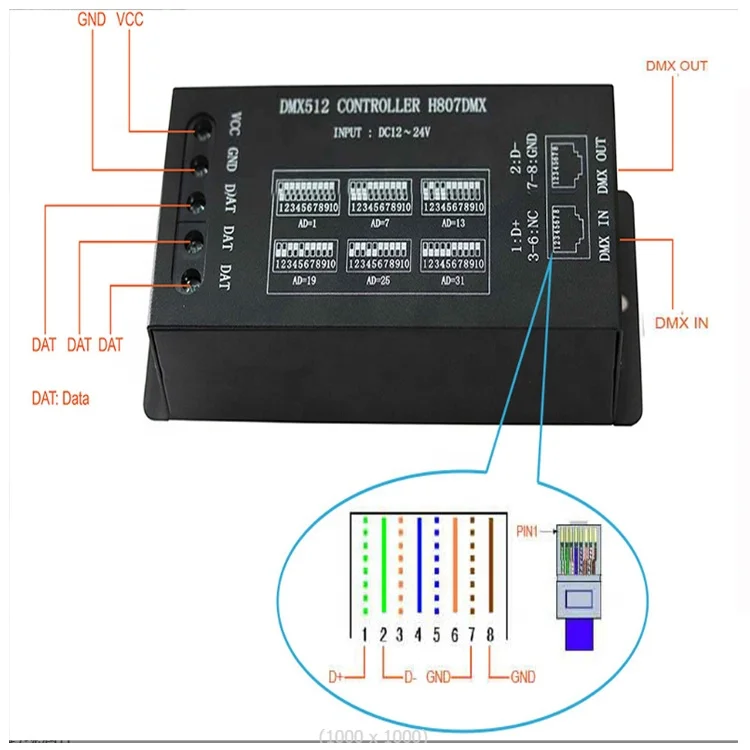 Подключение контроллера консоли DMX512 H807DMX 1024 pixel DMX SPI декодер