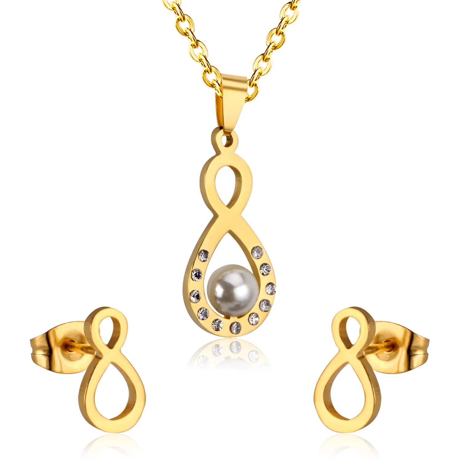 Wholesale Jewellery 18K Gold Pearl Jewelry Sets Dubai Ladies Necklace Earrings Sets