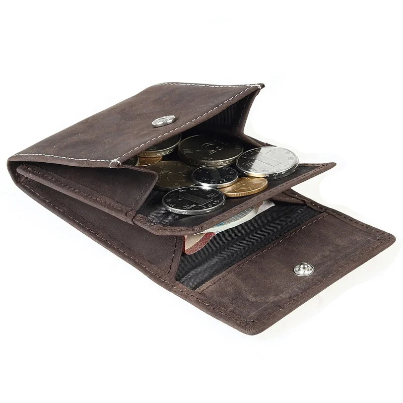 Unisex Factory Wholesale Crazy Horse Leather Small Coin Purse Business Card Holder Case Cow Leather Coin  Purse