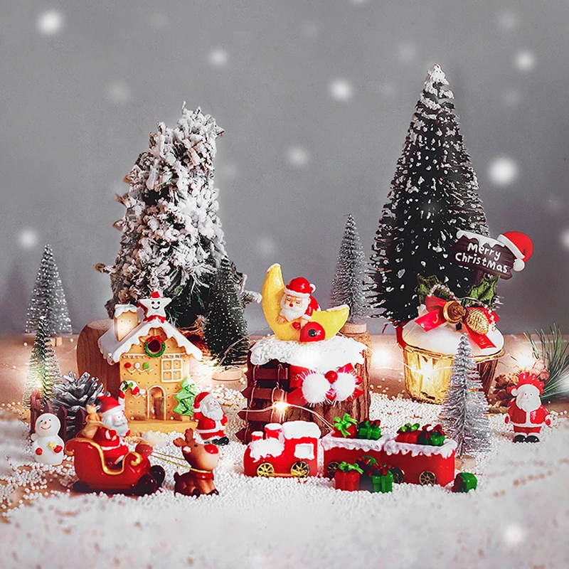 Christmas Decor Resin Miniature for Home Decoration Santa Claus Snowman Figures Christmas Animals kids Toy Gift