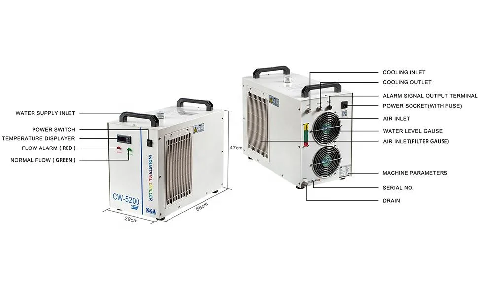 S&A CW3000 CW5000 CW5200 CW6000 co2 laser industrial cooling chiller water cooled