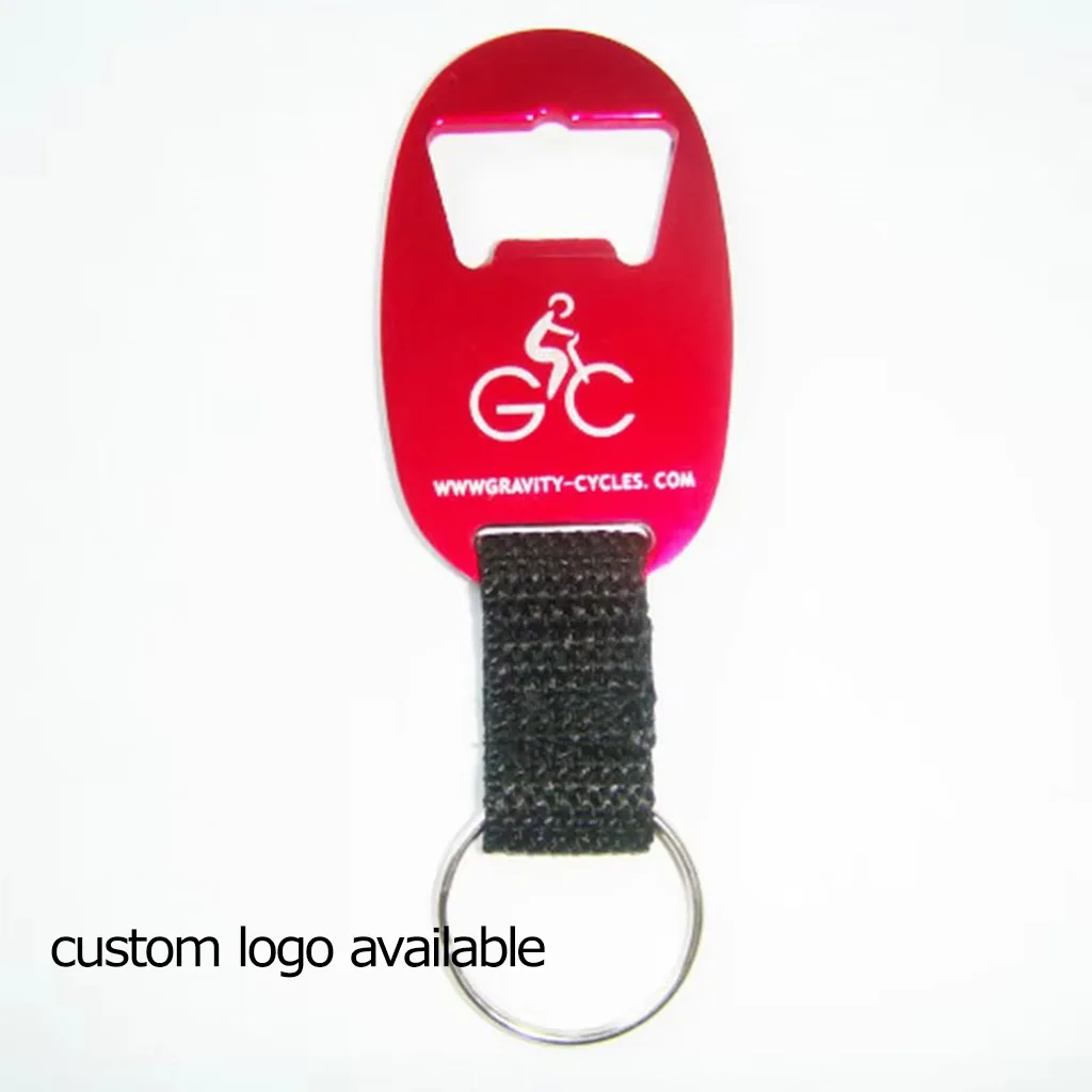 Hot promotional cheap manual metal blank aluminum alloy woven ribbon strap oval custom beer can wine bottle opener with keychain