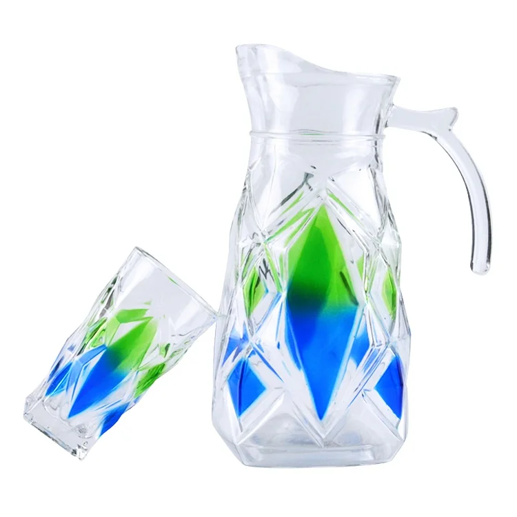 Hotel Colorful Glass Milk beverage  Jug With   Cups For Water pitcher pot  glassware drinking jar
