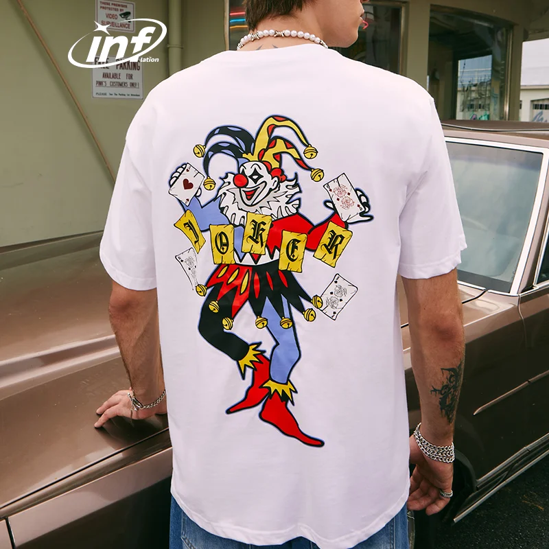 INFLATION Joker Heart Transfer Printing T-shirt Men Boy White Streetwear Custom Blank brand Oversize Tshirt