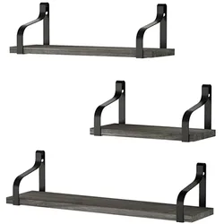 Wholesale Floating Shelves Wall Mounted Rustic Wood Wall Shelves Set of 3 for Bedroom Living Room Bathroom Kitchen Grey