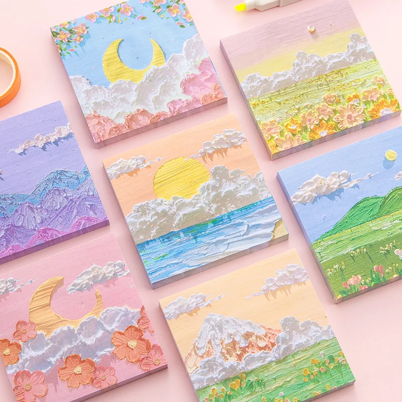 80 sheets Oil Painting Note Sticker Self-Adhesive Sticky Notes Memo Pad Scrapbooking Stickers Office School Stationery Notepad