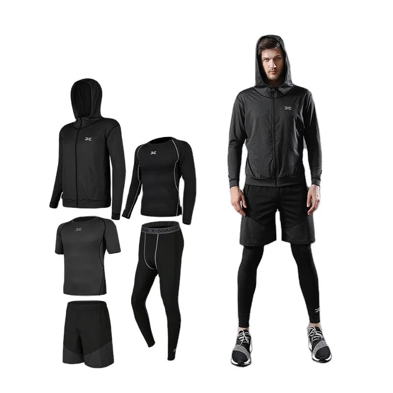 Custom Men 5 Pieces Sport Gym Wear Sets Clothing Workout Compression Sportswear Gym Fitness Set Sportswear Man