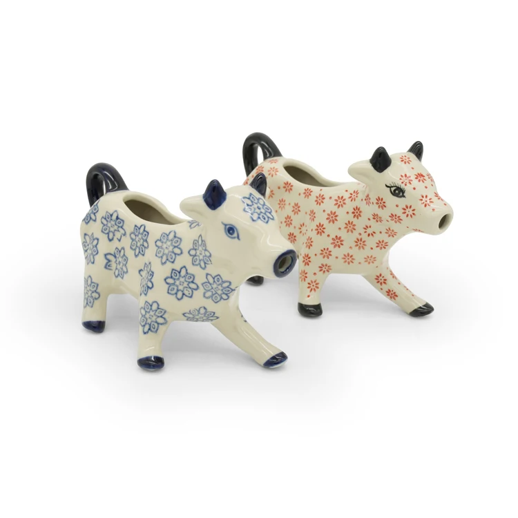 Fashion cute animal cow shaped ceramic milk jug flower printing Japanese style collection water pitcher