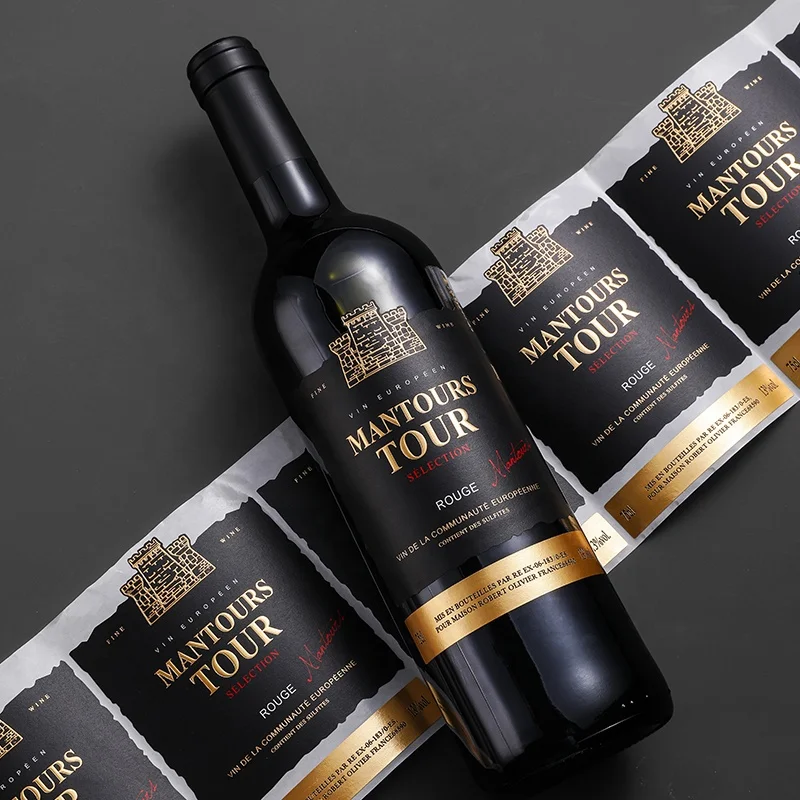 Custom Label Sticker Roll 3D Embossed Gold Foil Wine Label For Wine Bottle
