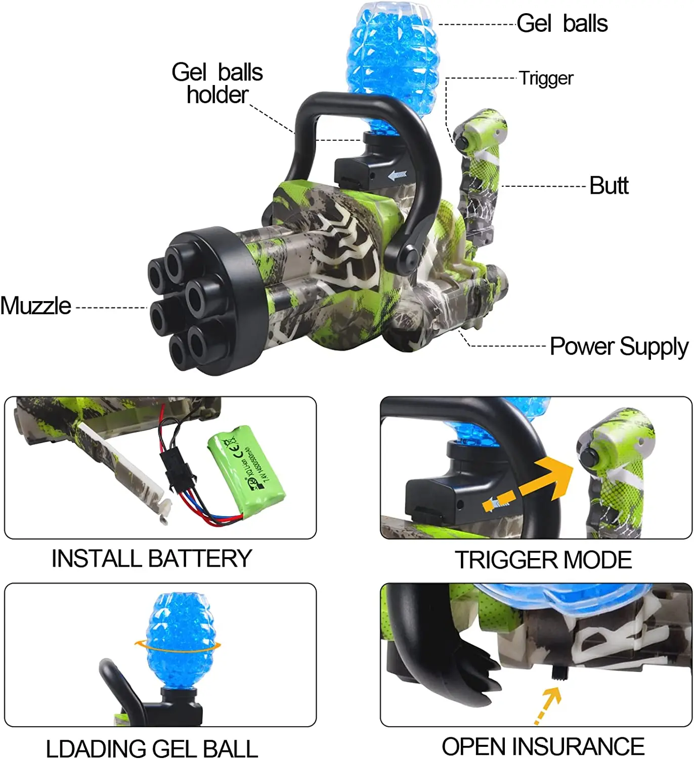 2022 Gatling Water Gel Beads Blaster Toy Guns Outdoor Shooting Games Toy Gel Water Ball Gun Bullet Gel Gun Electric For Fun