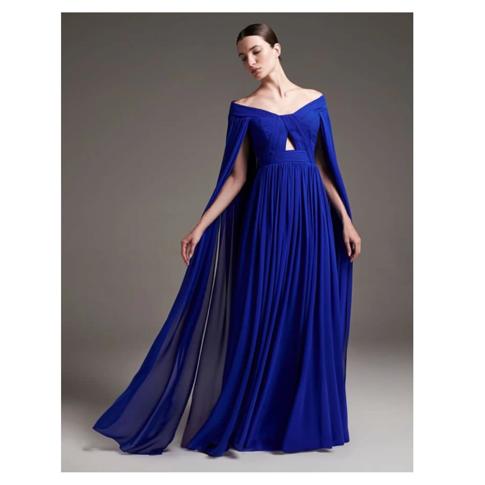 Вечернее платье с длинным рукавом накидкой синее элегантное бальное вечернее 2024 свадебное