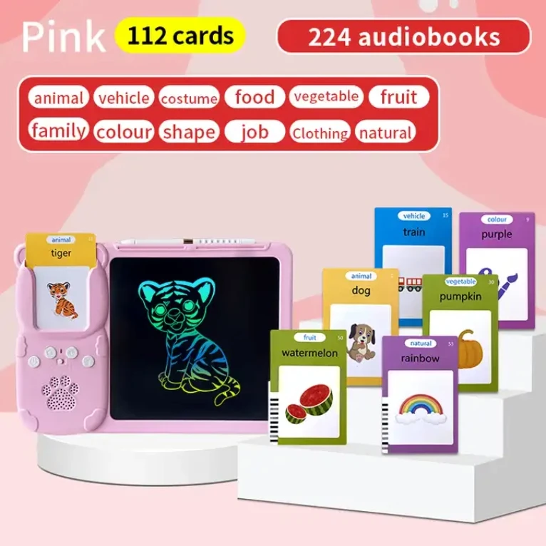 Hot Sale  Custom Animal Emotion Educational Flash Card LCD Writing Tablet Cognitive Cards  Learning Device Toy for Kids