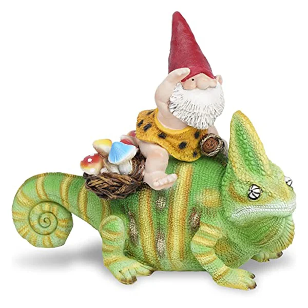 Custom Wholesale Garden Gnome Statue Funny Gnome Riding Lizard Garden Art Outdoor Mushroom Gnome Figurines Decor for Yard