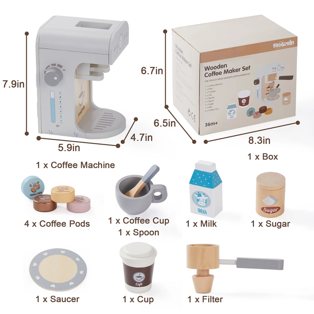 Pretend Wooden Kitchen Toys Kids Simulation Kitchenware Girl Gift Toys Kids Kitchen Play Home Puzzle Coffee Machine Set