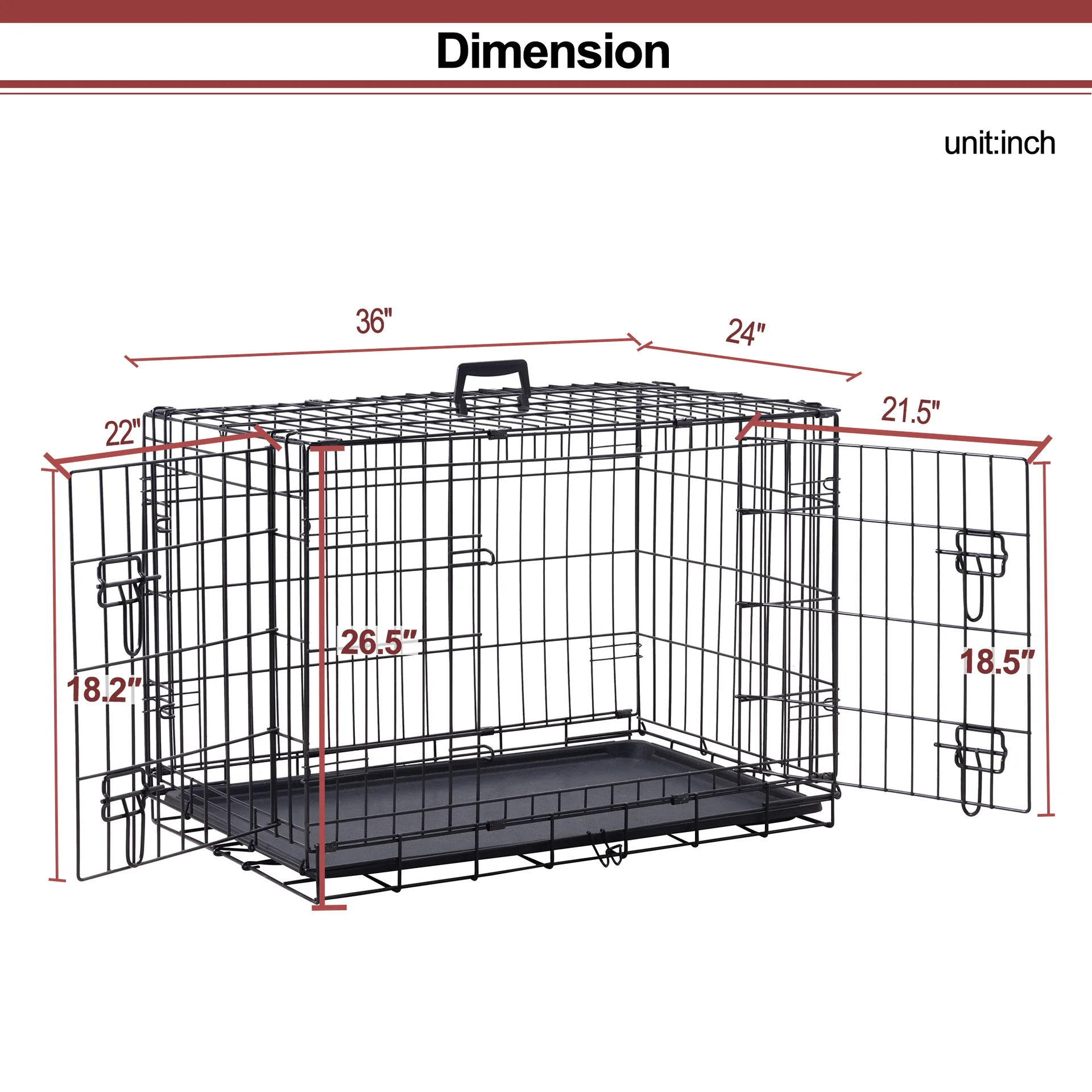 Foldable 2 Door Collapsible Puppy Dog Crate Cage Dog Kennel Folding Steel Crate Pet Cage Animal Cage