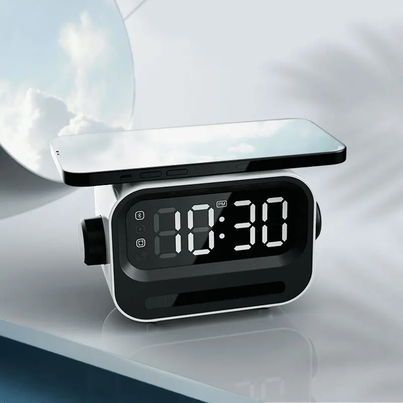 Clock Bluetooth  Speaker  with Wireless Charger ABS Plastic Colorful Lights USB AUX MADE IN CHINA MINI SPEAKER