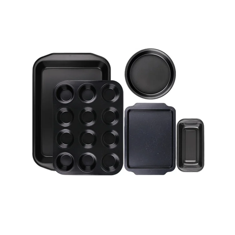 
Hot Selling Five-piece Kitchen Bakeware Set Cake and Pizza Multipurpose Mold Black Household Oven Mold Baking Utensils Set 