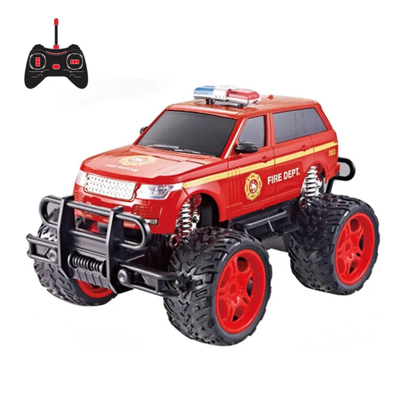 Cross Country Fire Truck Red Model Remote Control 1:16 Scale Outdoor Tire Toy Car Plastic Material Boys 6 Years Charger Pack