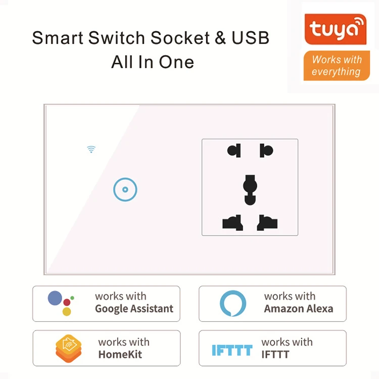 
Support Alexa and Google Home Switch Socket Tuya Wall WiFi 1/2/3Gang Smart Multifunctional US/UK/EU Switches And Socket 