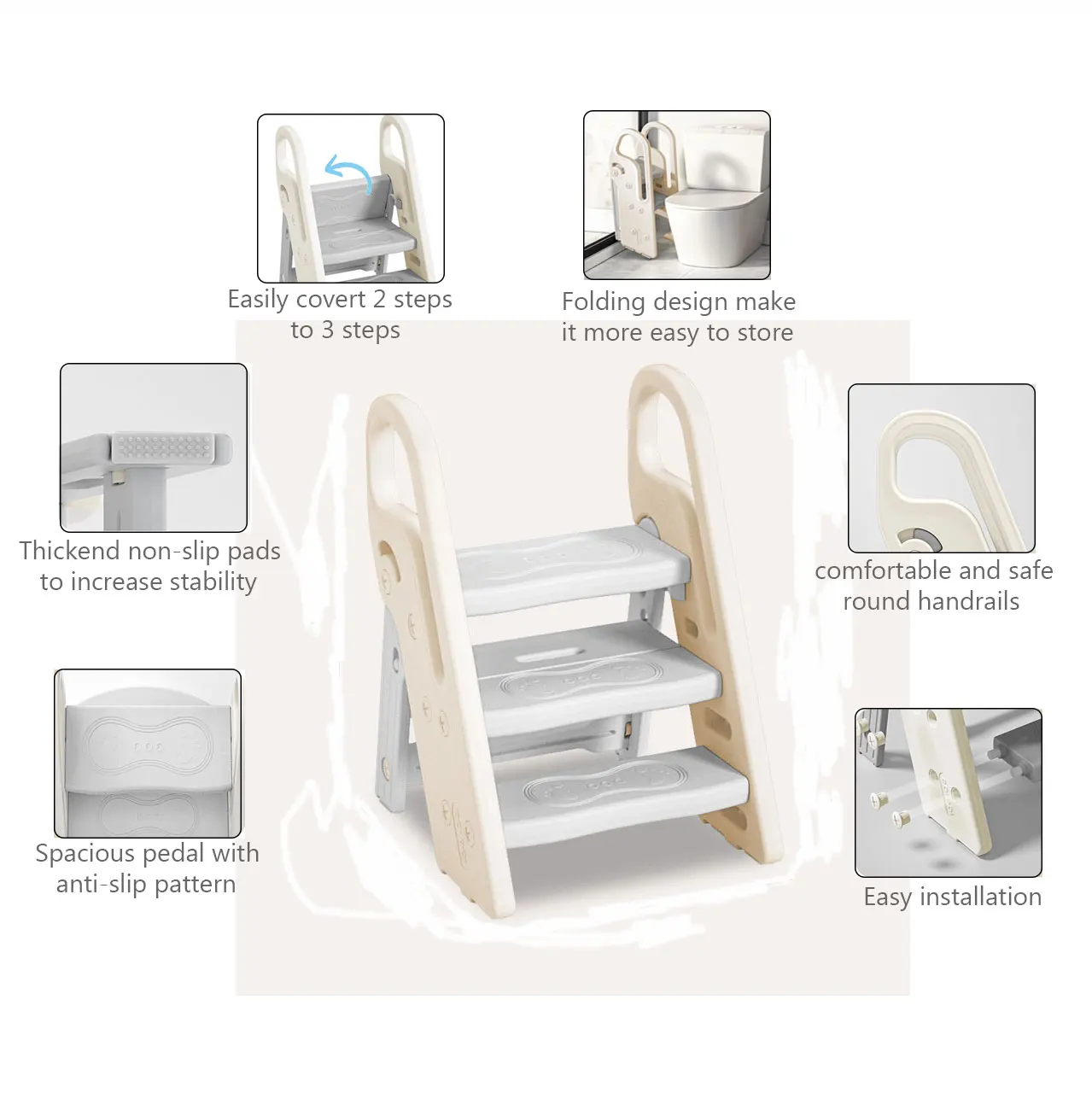 Easily Folding and Non-slip Potty Training Step Stool for Children