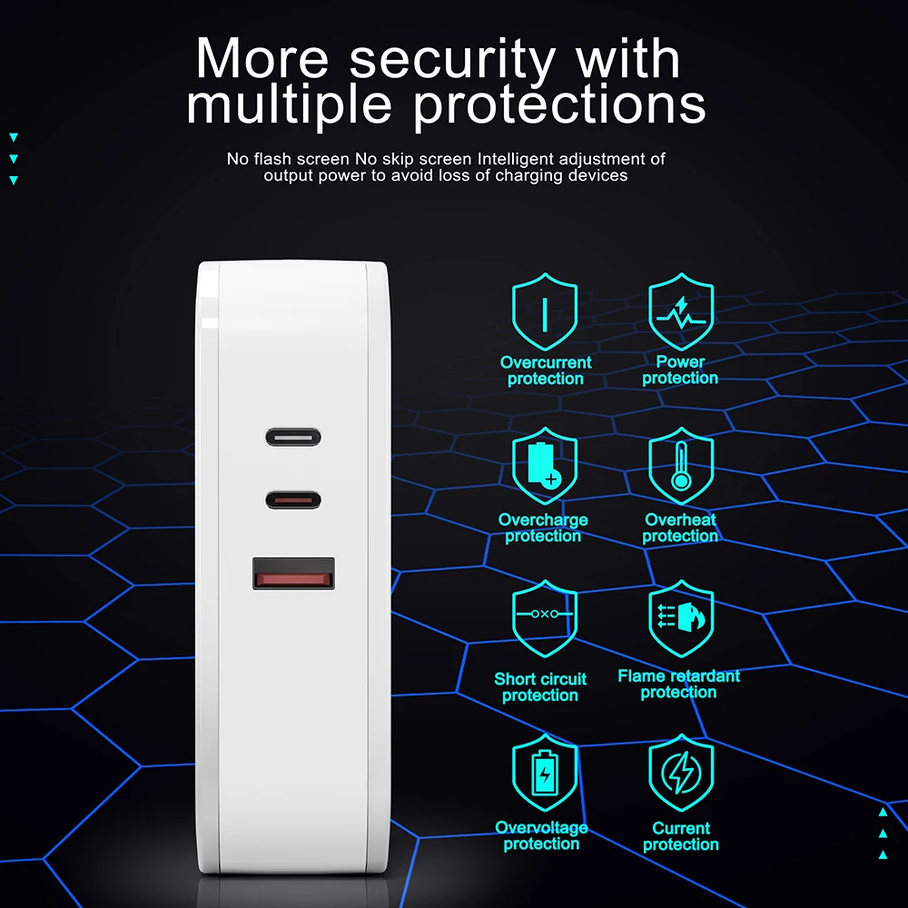 PD 160W USB C GaN 3-Port Fast Charging Station PD QC Foldable Wall Charger Portable Laptop Adapter for MacBook