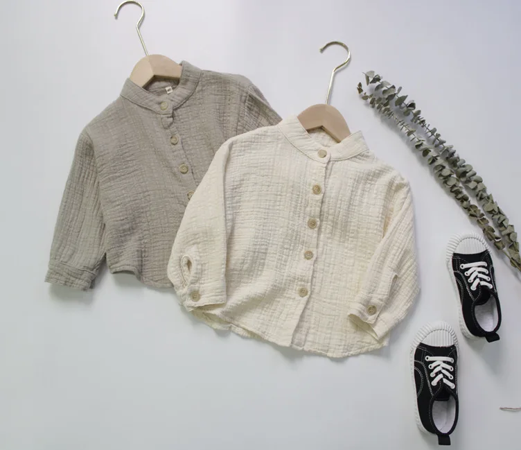2021 New Spring Baby Boy Turn-down Collar Linen Blouse Cute Kid Boy Soft Solid Shirt 1-7 Years