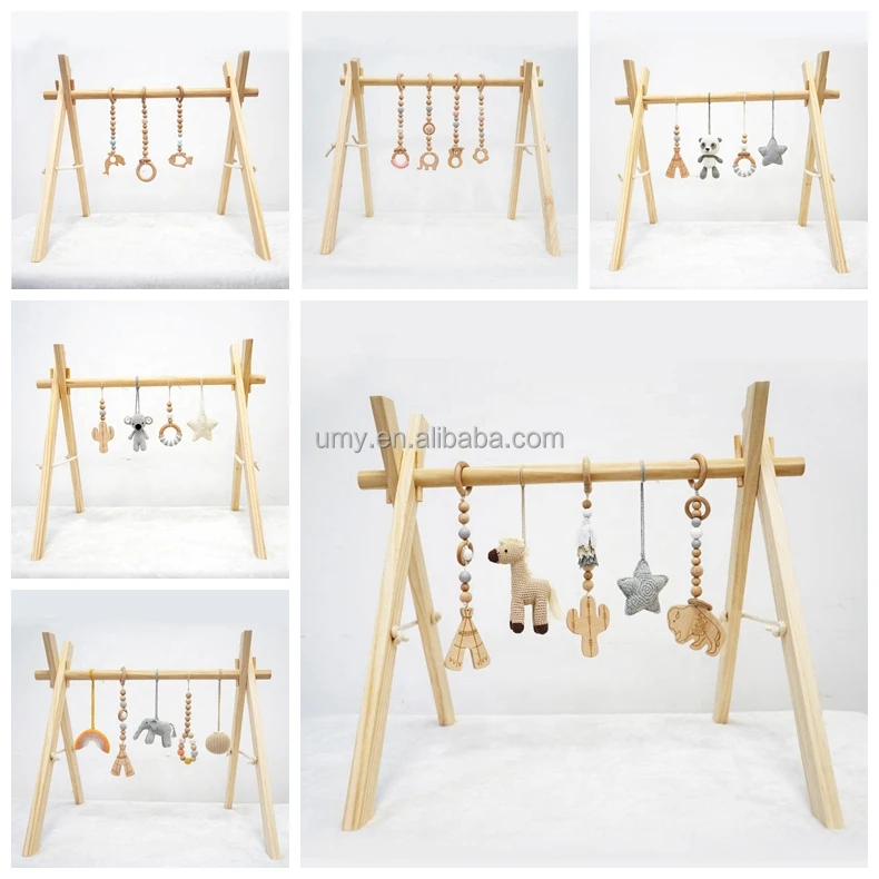 Printed Eco-Friendly Cotton Non-Toxic Wood Play Mats Baby Fitness Frame Wooden Play Mat Infant Activity Gym Montessori Toys