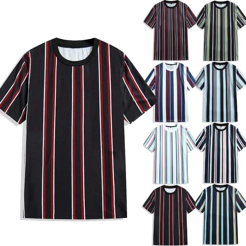 2022 summer new design stylish street crewneck vertical striped mens t shirts
