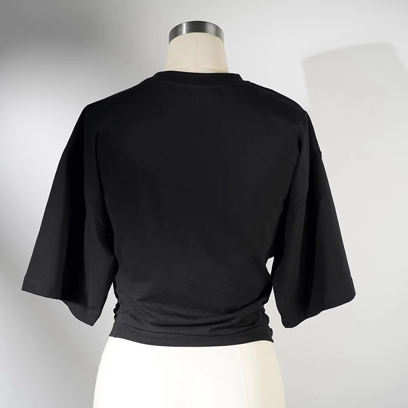 TWOTWINSTYLE Soild Patchwork Appliques T Shirts Short Sleeve Slimming Casual Short Tops For Women