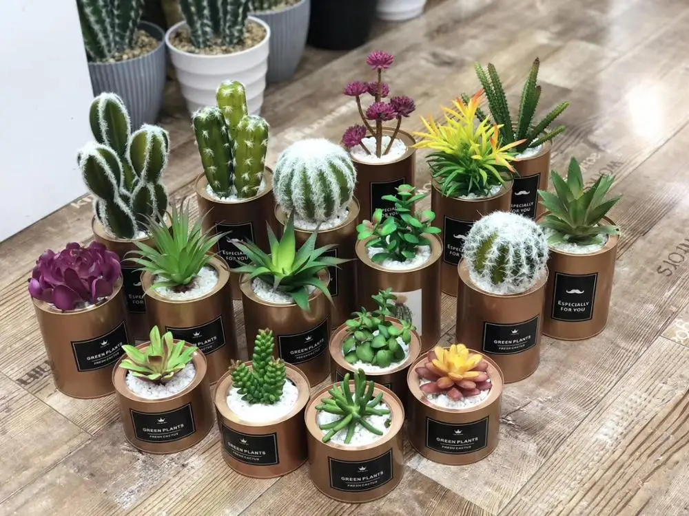 
Popular Europe Simple Style Faux Mini Gold Electraplated Potted Plants Artificial Cactus And Succulent In Ceramic Pot 