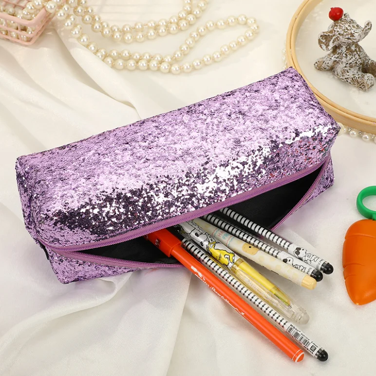 
2021 Low Price Cute Stationery Sequins Pouch Pencil case Students Sequin Pencil Bag 