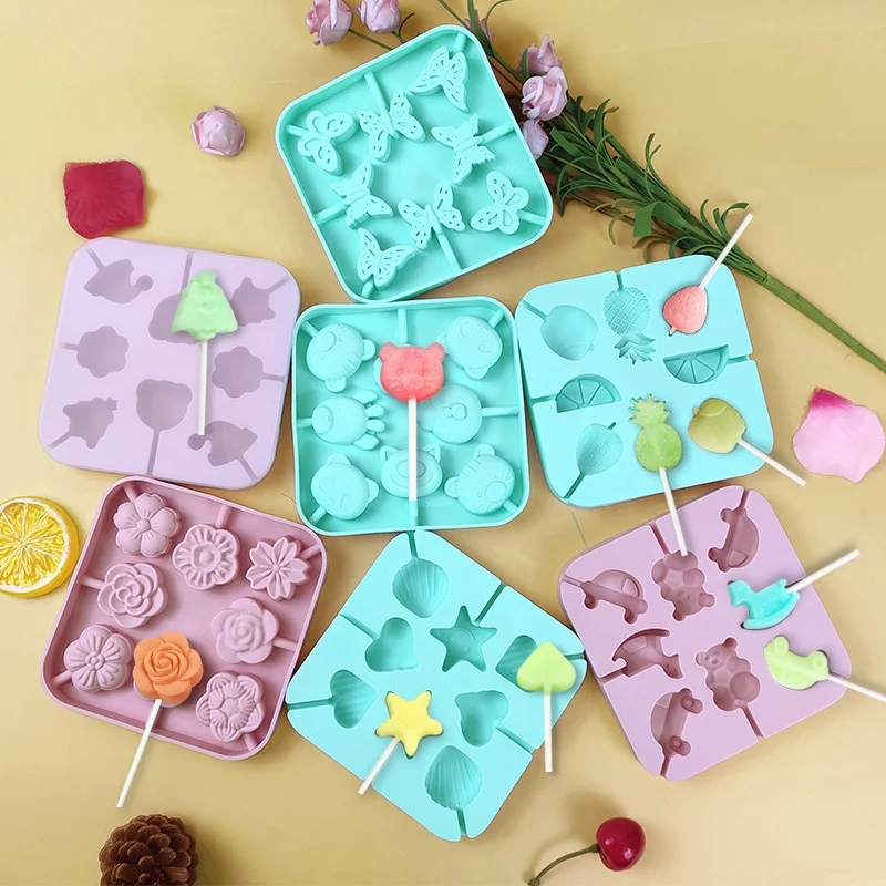 8 holes food grade various shapes silicone Lollipop Candy Chocolate cake mould diy candy mold lollipop mold Christmas tools