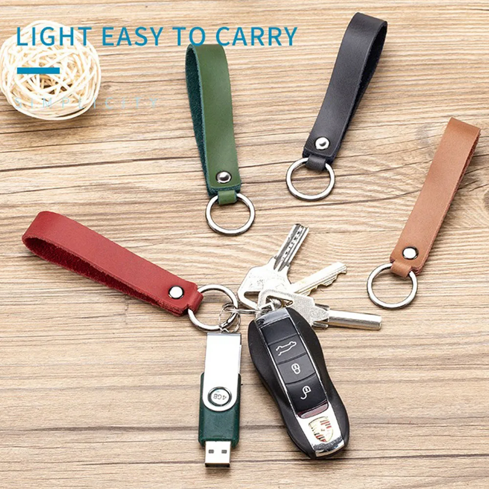 Genuine Leather Keychain Key Chain Holder Ring Strap Keys Fob For Men Women Promotion Gift Blank Pu Leather Keychains Lanyard