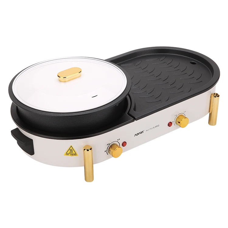 
Hot Sale 2000W Multi-Function Smokeless Nonstick Cookware 2 In 1 Electric Hot Pot And Bbq Grill Pan 